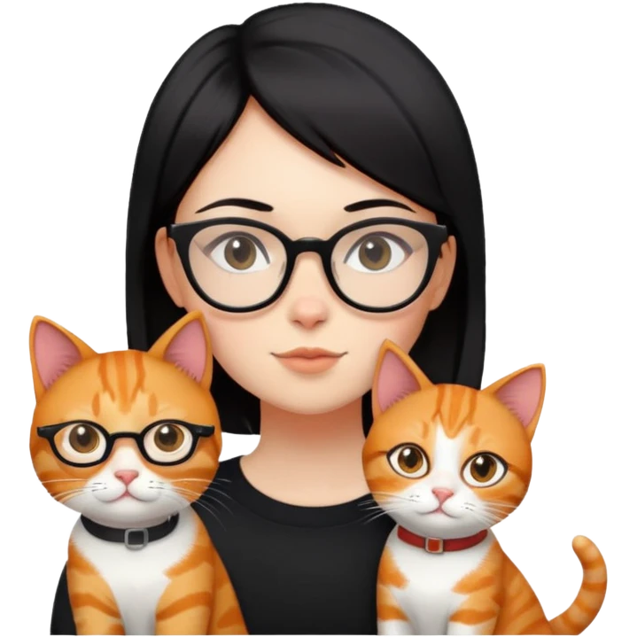 a  girl with glasses  black  straight Short hair and ginger cat. emoji