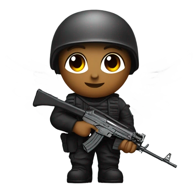 black army angel holding ak47 with wings emoji