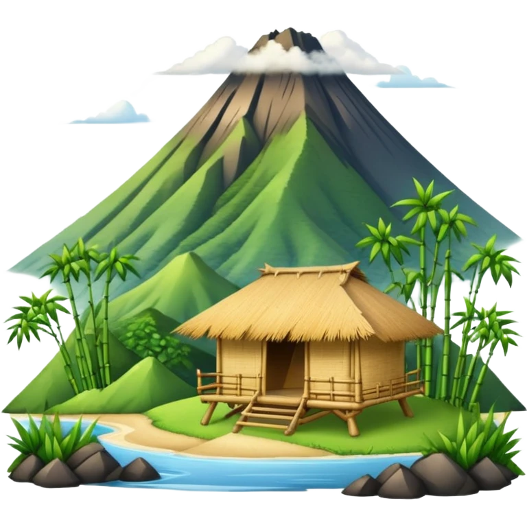 bamboo hut front of the volcano emoji