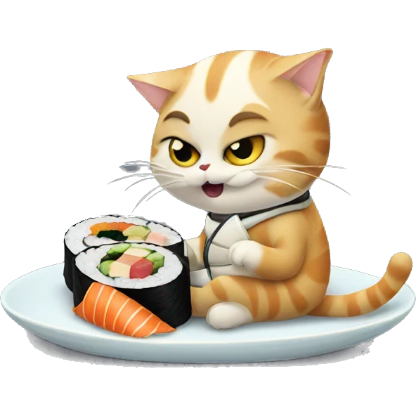 Cat eating sushi on moon emoji