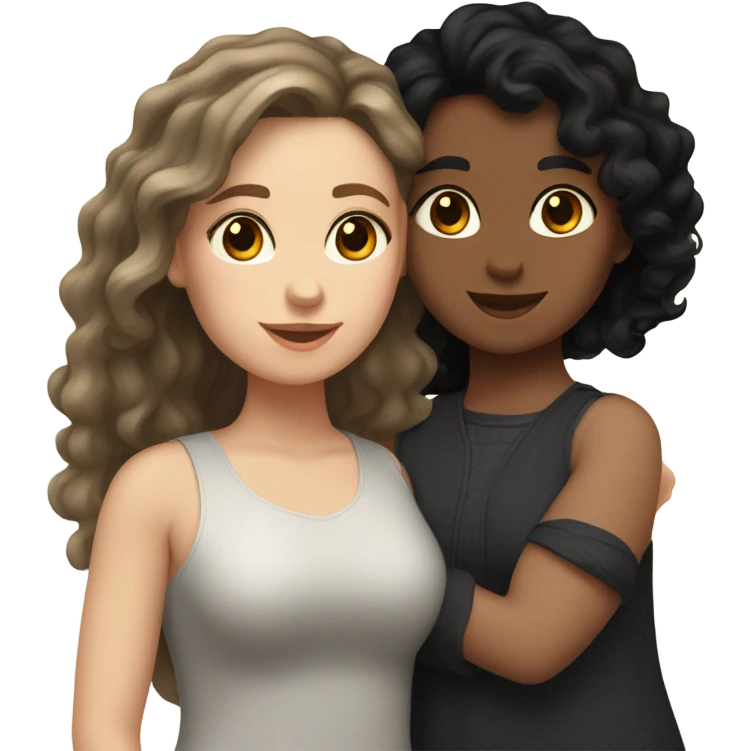 White girl with dark wavy hair and Hispanic girl with black wavy hair lesbian couple  emoji