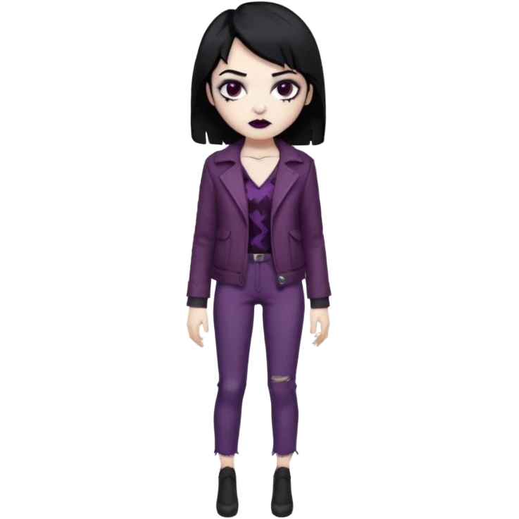 Faça uma zombie com olhos castanhos, cabelos pretos liso e curto e com estilo baddie emoji