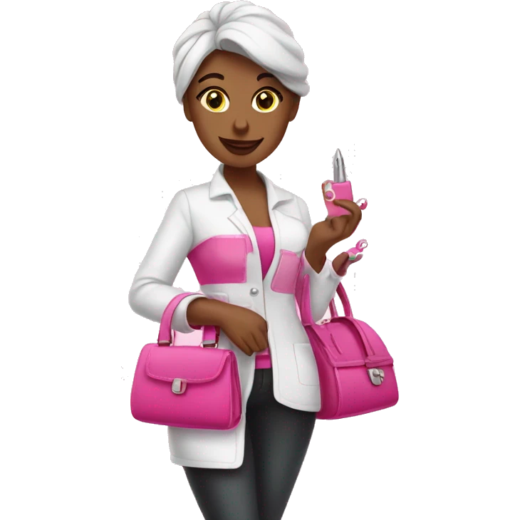 Nail tech with pink purse emoji