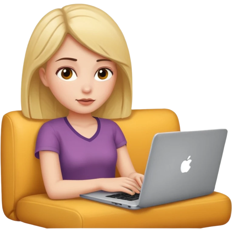 A girl is lying on the couch with a laptop, working emoji