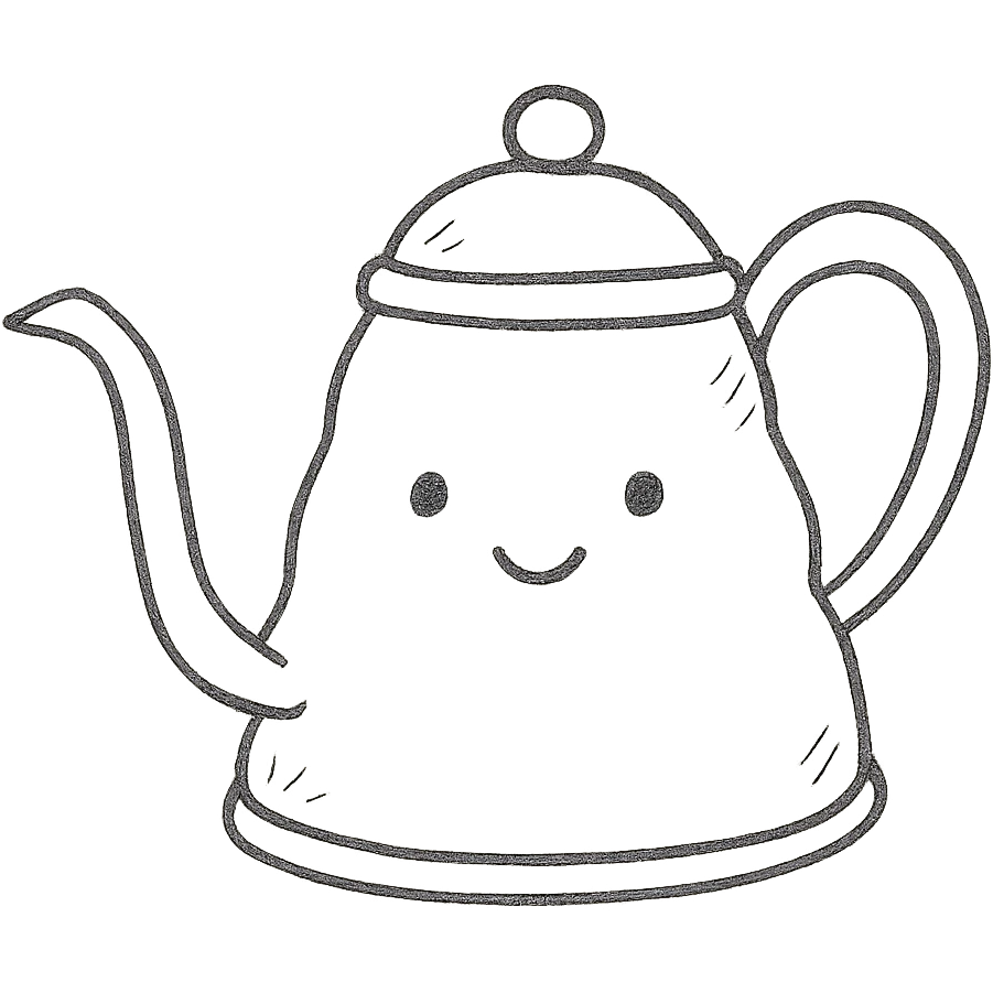 hand-drawn pour-over kettle, full body, sweet face, soft pastel colors emoji