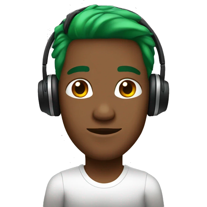 brownskin guy with green hair, white shirt, and black headphones  emoji