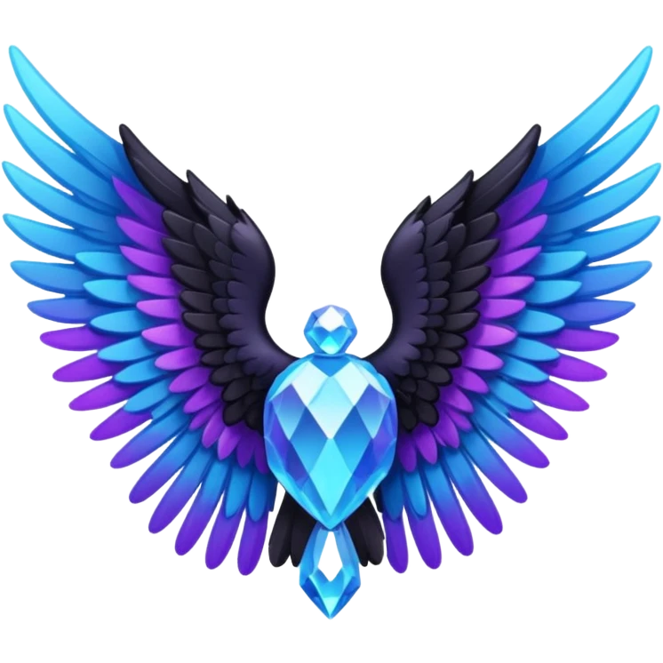angel wings made of crystal, black feathered tips with purple and blue highlights, emoji style emoji