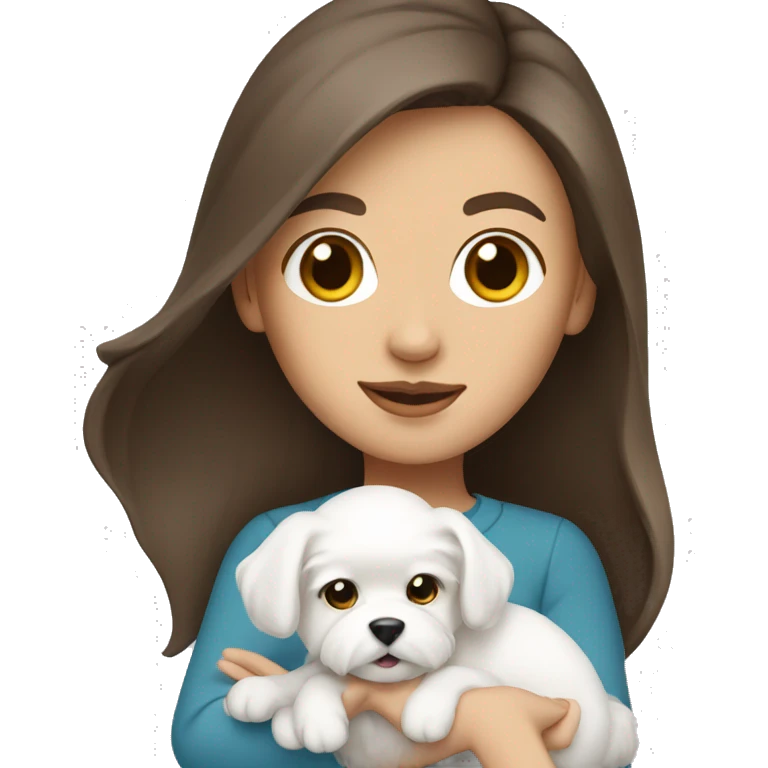 Brunette woman holding a white Maltese puppy emoji