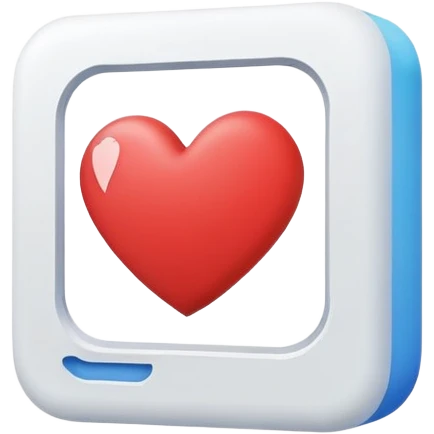 square social media post with a heart icon floating above it. The post includes a simple image and caption lines emoji