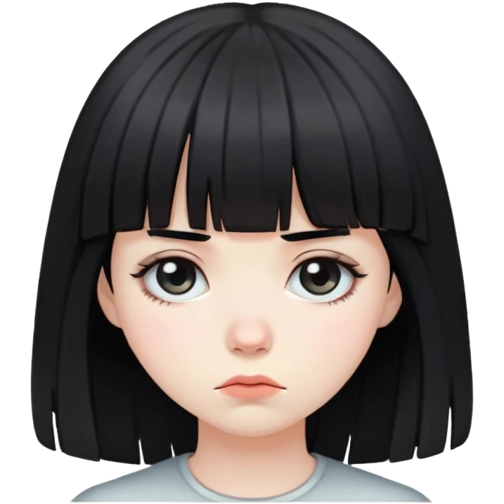 sad girl with black hair and bamgs emoji