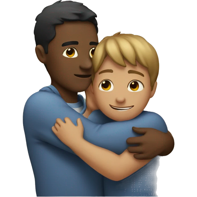 A boy hugging a adult emoji