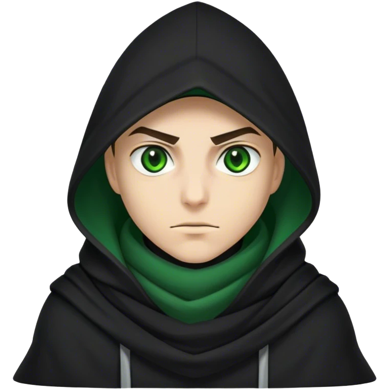 A sharp-featured assassin in a black scarf, only his intense green eyes visible under the hood emoji