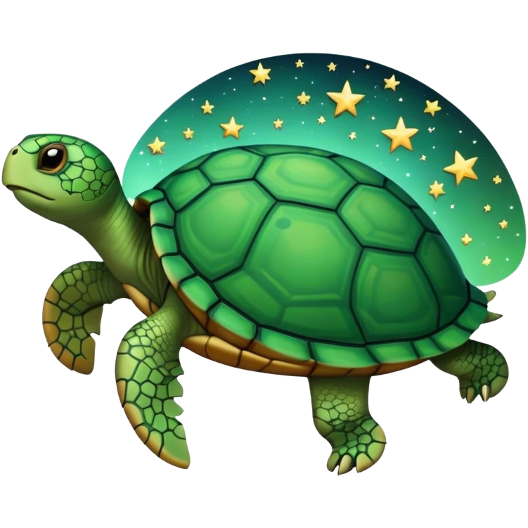 Turtle reflection in a mirror with stars emoji
