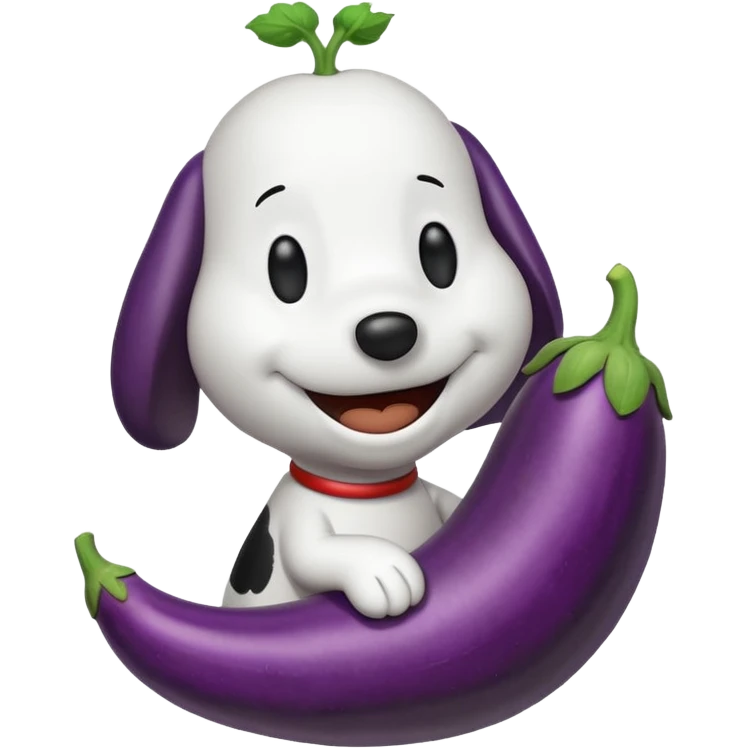 Black and white Snoopy with an eggplant emoji