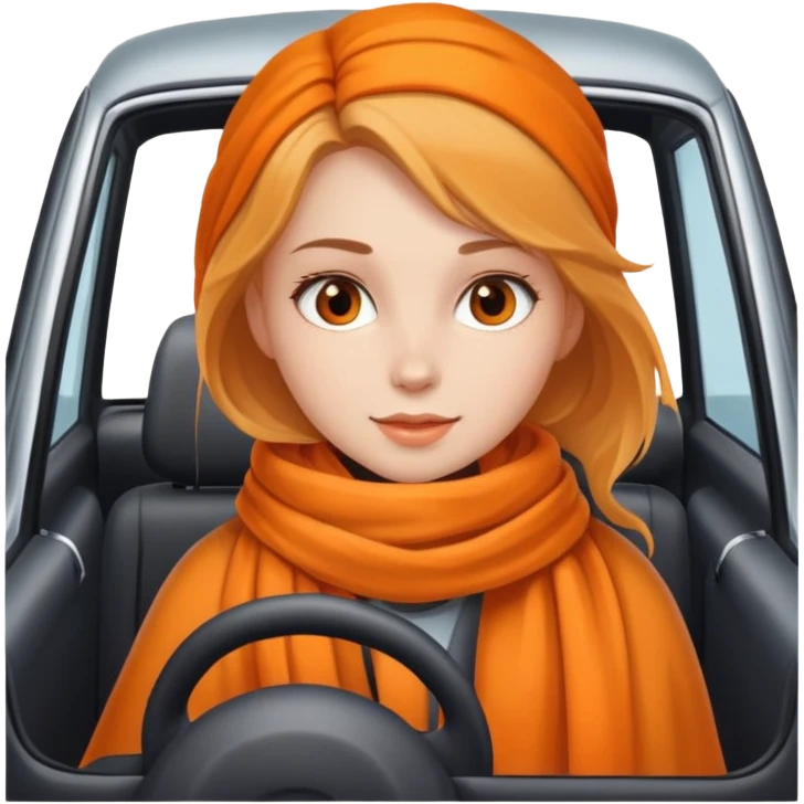 Girl in car with orange scarf emoji