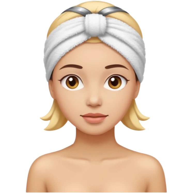 rosto de uma mulher com uma faixa de toalha no cabelo castanho como se estivesse no spa emoji
