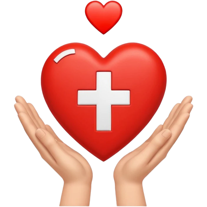 Combined CPR AED First Aid symbol with heart, cross, hands, unified medical symbol emoji