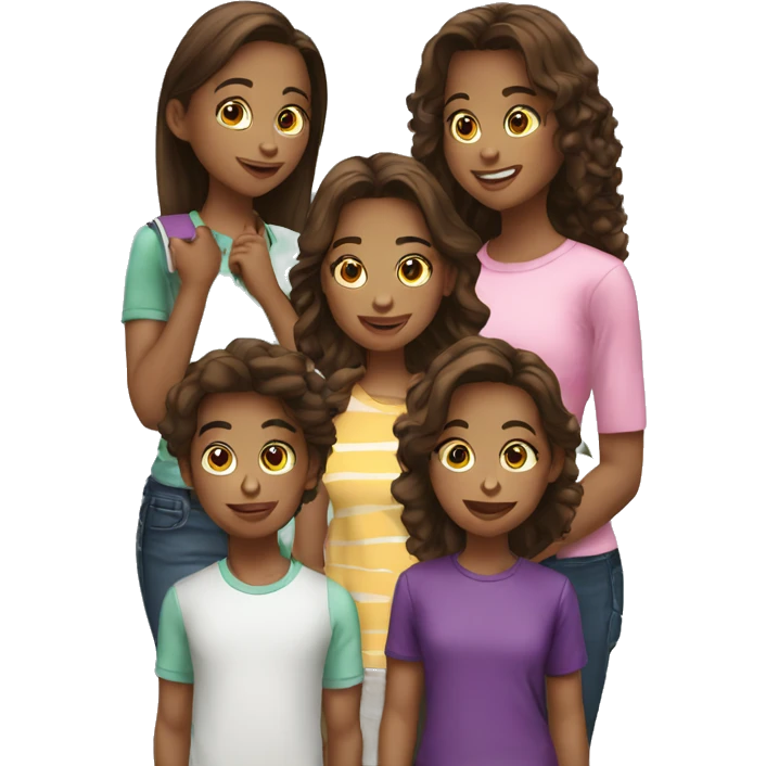 4 teenage cousins, each with a cell phone in their hand emoji