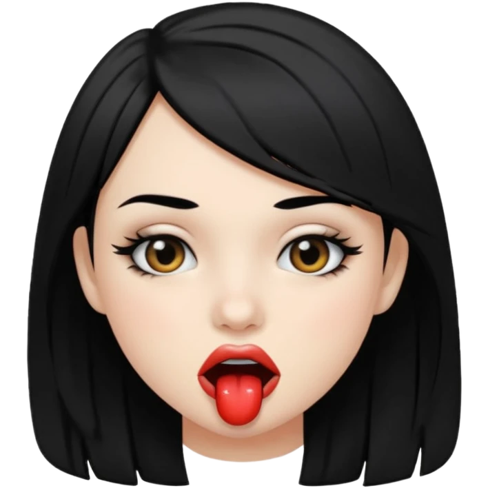 Альтушка с белой кожей, чёрными глазами и чёрными волосами прикусывает нижную губу emoji