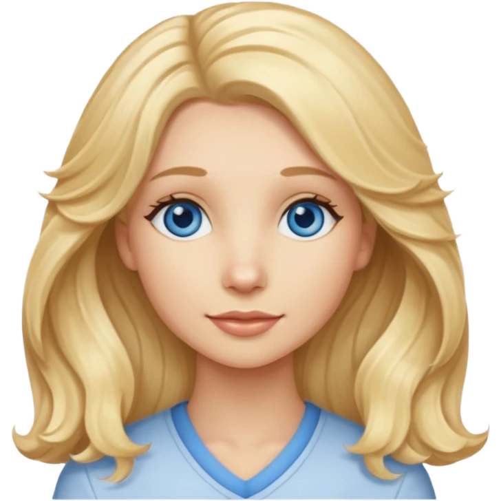 Long, straight, blonde hair, blue eyed woman.   Wavy, blonde goldendoodle emoji