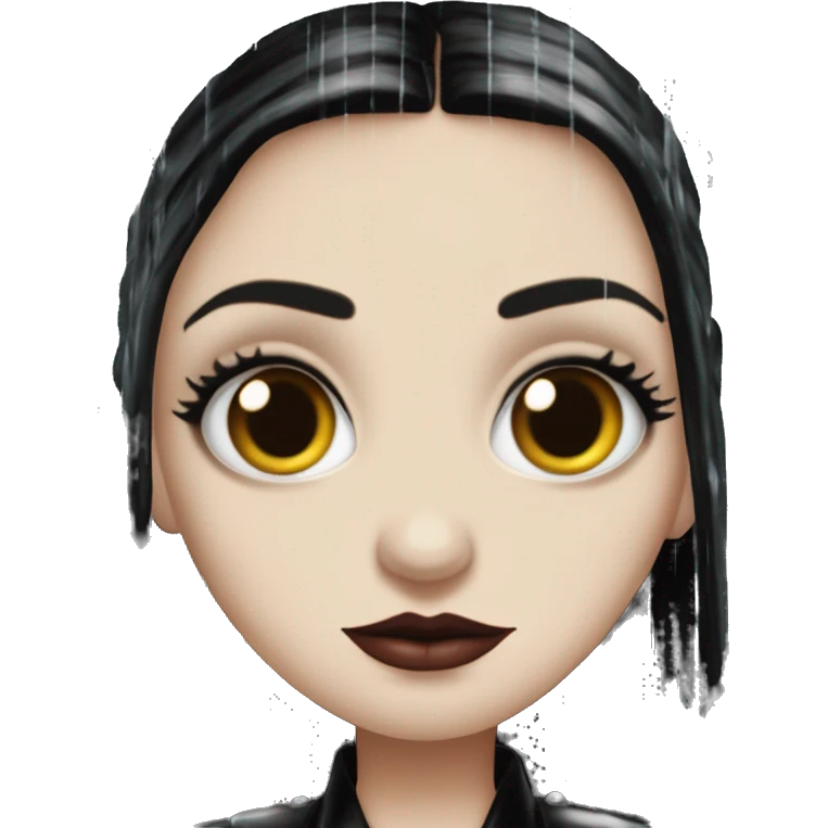 Realistic silkstone Wednesday addams gentle kissing sweetly Kurt Cobain in the rain. emoji