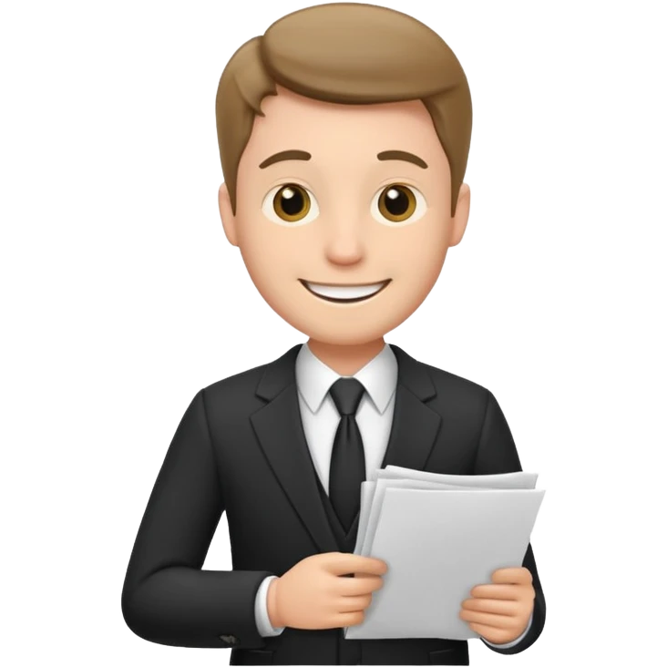 a white man in a formal suit walks with papers in his hands emoji