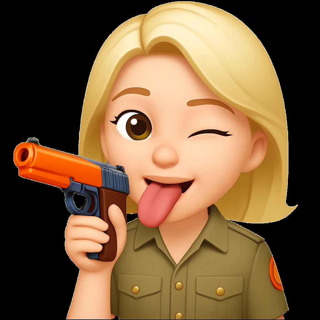 Edit the emoji so it is putting the gun toward its tongue, keeping the playful and cartoonish style. emoji