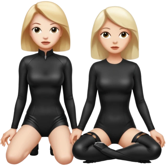 A woman on her knees for another woman, while the other woman stands up next to her. The woman standing is a dominatrix, the other woman on the knees is a slave emoji