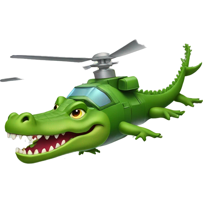 A crocodile riding in a battle helicopter  emoji