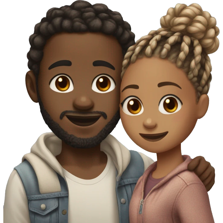 Realistic black girl with box braids and light skin boy with short curly hair and a short beard hugging emoji