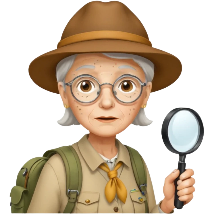 scout old woman backpack and magnifying glass emoji