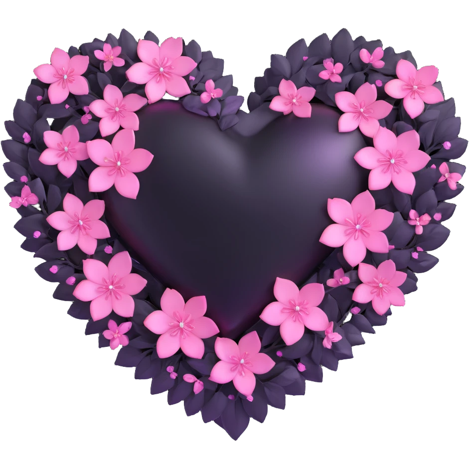 goth sakura heart, black heart with iridescent pink sakura petals, magical shimmer, no background emoji