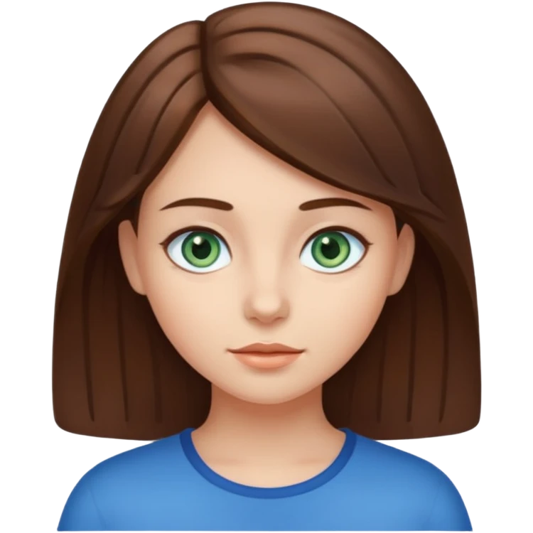 girl with medium length brown hair and blue-greenish eyes emoji