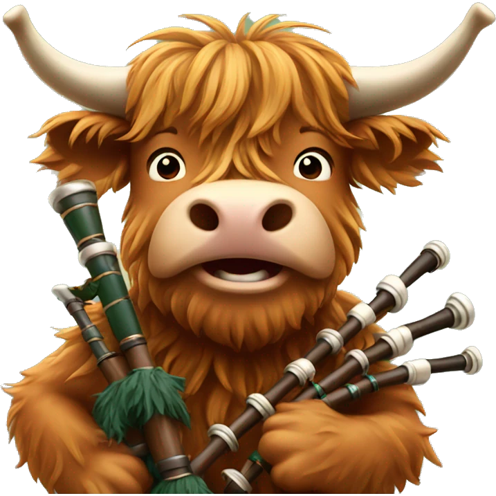 Highland cow playing bagpipes emoji