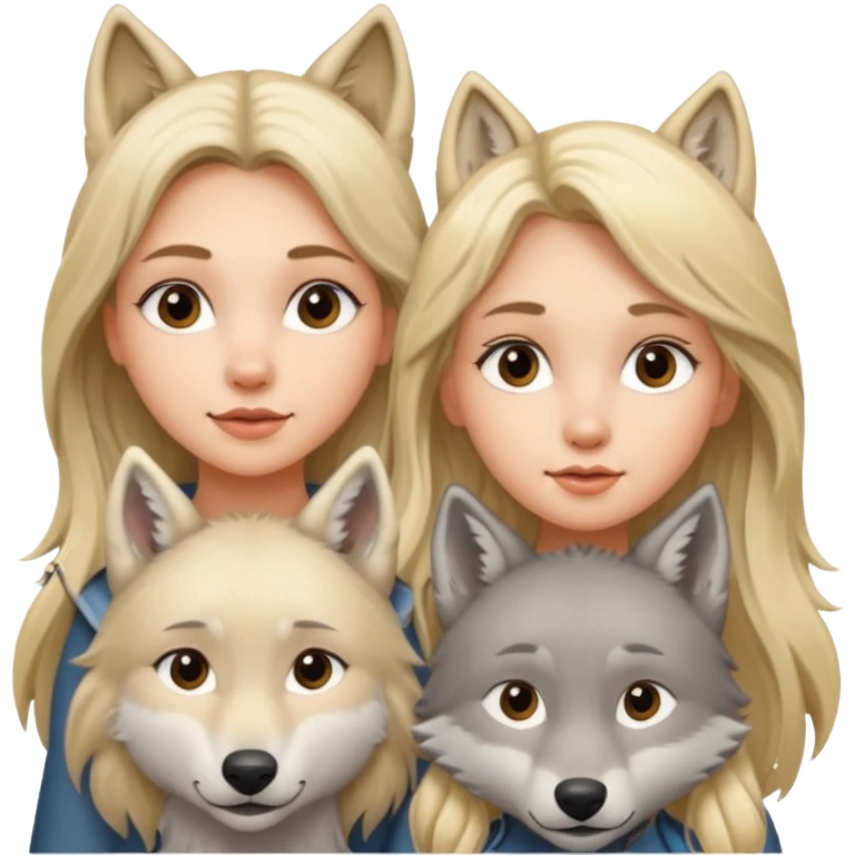 Garota loira fofa de cabelo comprido ao lado de um lobo emoji