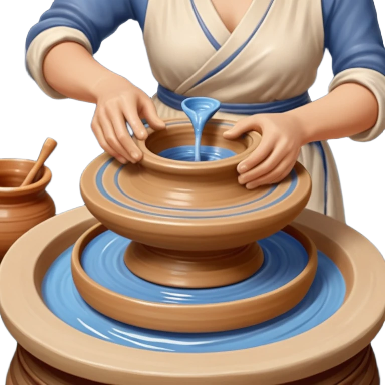 Cinematic Realistic image of a ceramic pottery wheel in action, with skilled hands shaping wet clay into a graceful form, featuring intricate details of swirling textures and gentle water splashes, illuminated by soft, artisanal lighting emoji