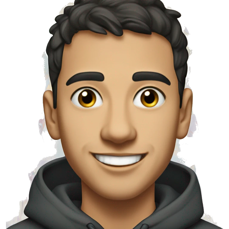 Create a playful portrait of Hasbulla Magomedov, a young man with a round face, short dark hair, and a joyful smile. He’s wearing a casual hoodie, with an energetic urban background filled with colorful graffiti, capturing his vibrant personality emoji