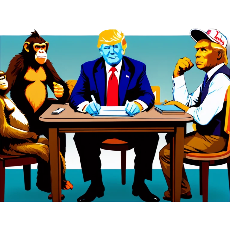 Stormy Daniels, a Monkey, a donkey, and Trump sit around a table emoji