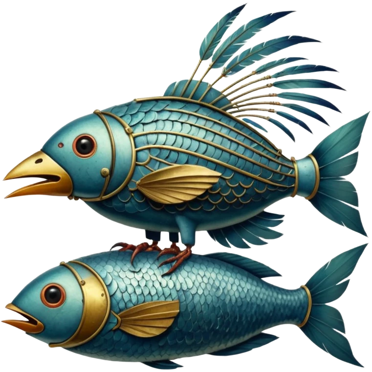 cinematic steam-punk -  hieronymus bosch phantasmagoric mutated creatures - hybrids of birds and fish emoji