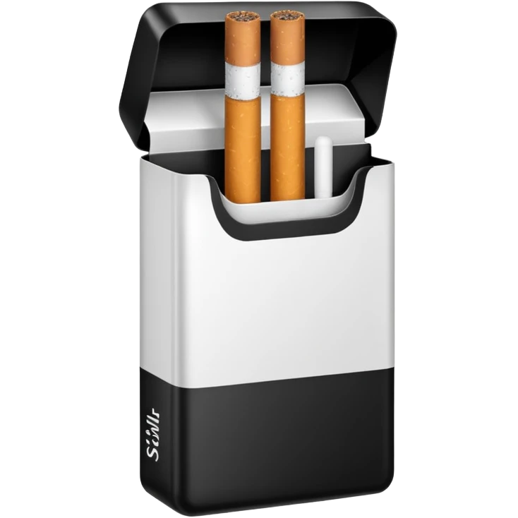 Minimalistic cigarette pack emoji, metallic black and white emoji
