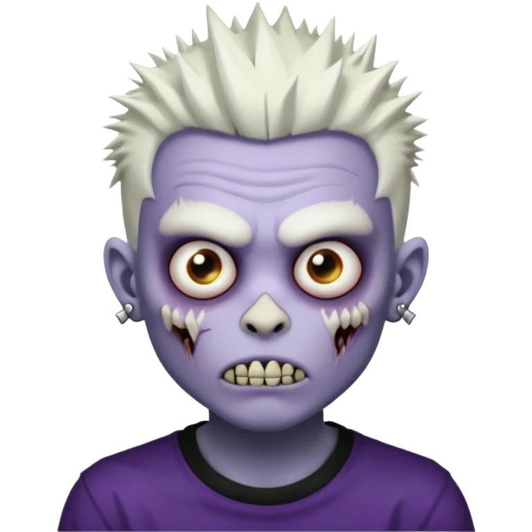 Purple pale skinned zombie boy skin so with white spiky hair. Nose and ear piercings. Emo. emoji