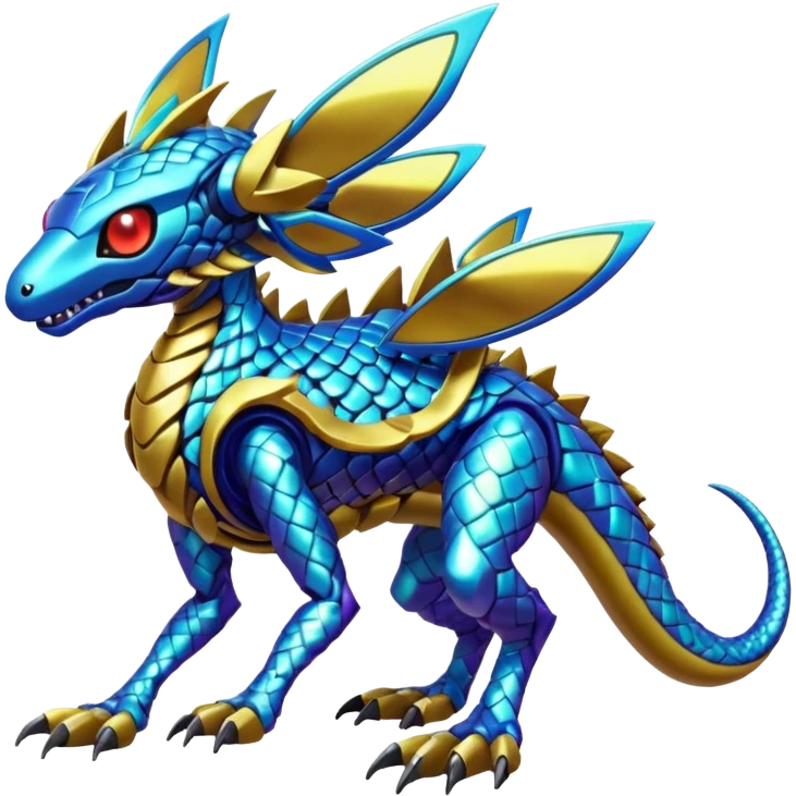  exotic colorful Protogen-Fakémon-Pokémon-Spectrobes-Digimon-Vernid-creature (full body) emoji