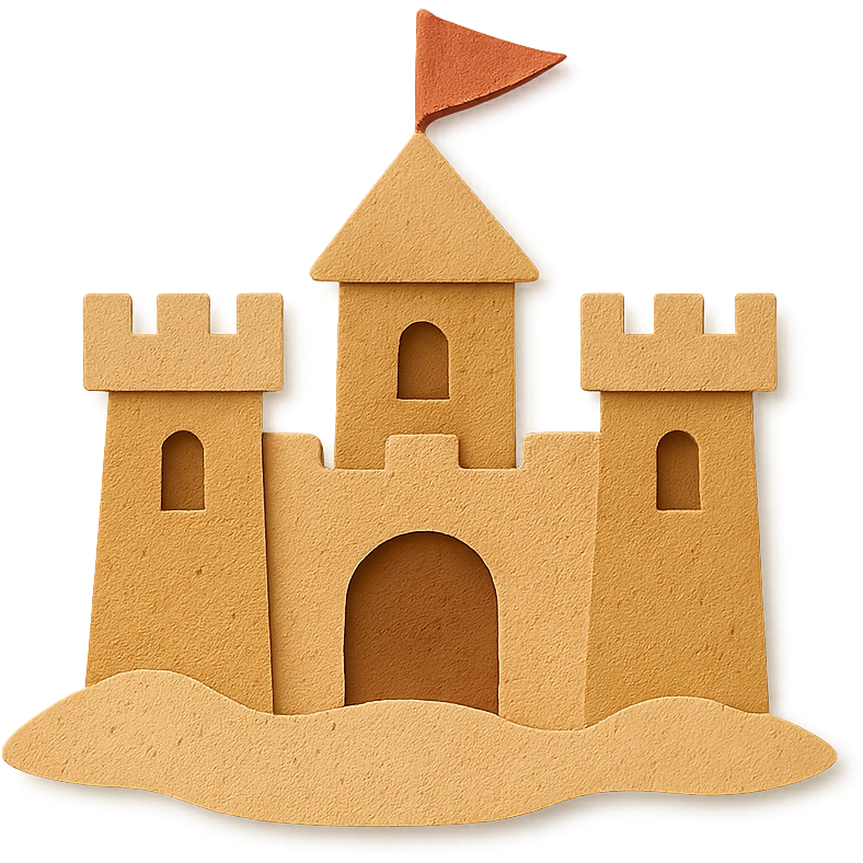 sand castle with layered paper effect on a white background in paper-craft style emoji