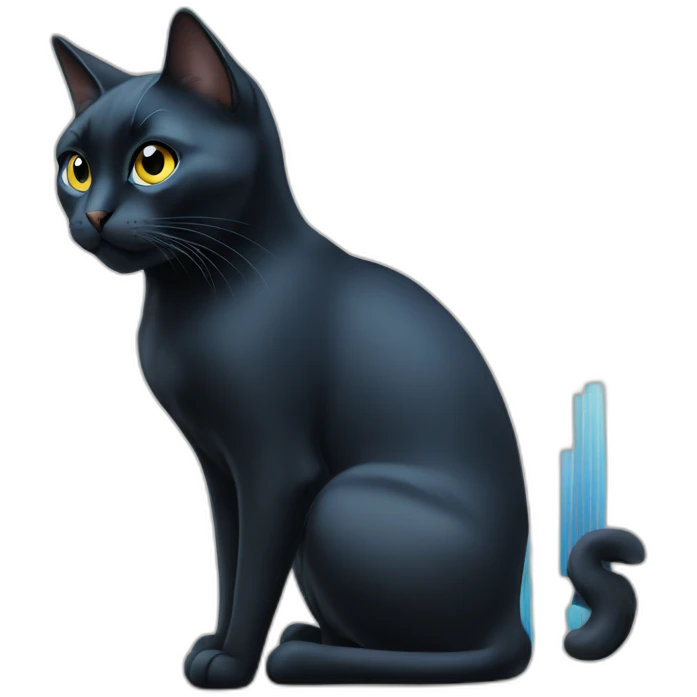 black cat with blue eyes looking at a stock chart emoji