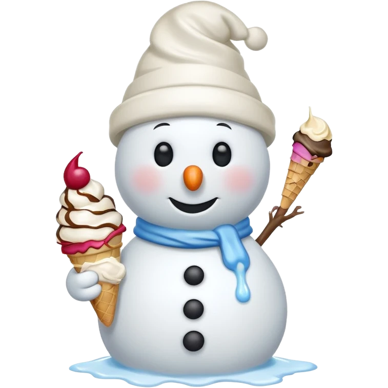 snowman wearing cap with ice cream  emoji