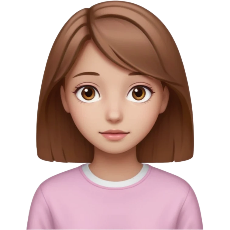 Create a girl with light brown hair (long) brown eyes with clean girl aesthetic with some pink details emoji