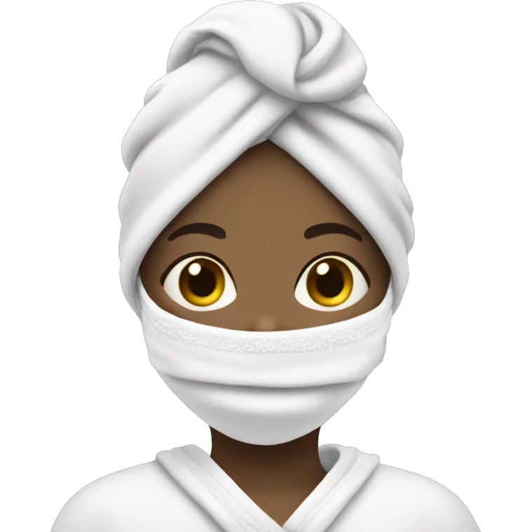 girl with towel over head and face mask on emoji
