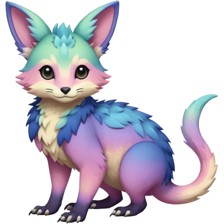 Feral Rare realistic edgy pretty beautiful handsome gorgeous pastel-gradient aesthetic colorful vibrant Vernid-Trico-species-Fakemon-creature by LiLaiRa, random markings, tufted ears, full body emoji