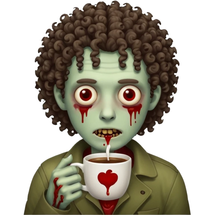 curly man zombie drink coffe emoji