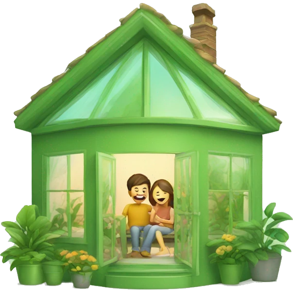 happy customers in warm green house emoji